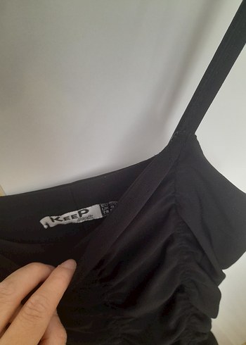s Beden siyah Renk Drapeli Siyah Mini Askılı Kadın Atlet