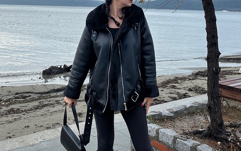Stradi biker denim içi suni kürklü deri ceket