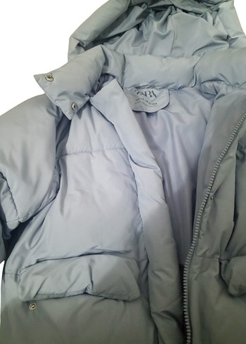 Çocuk Gri Kapüşonlu Fermuarlı Şişme Mont - Görsel 2