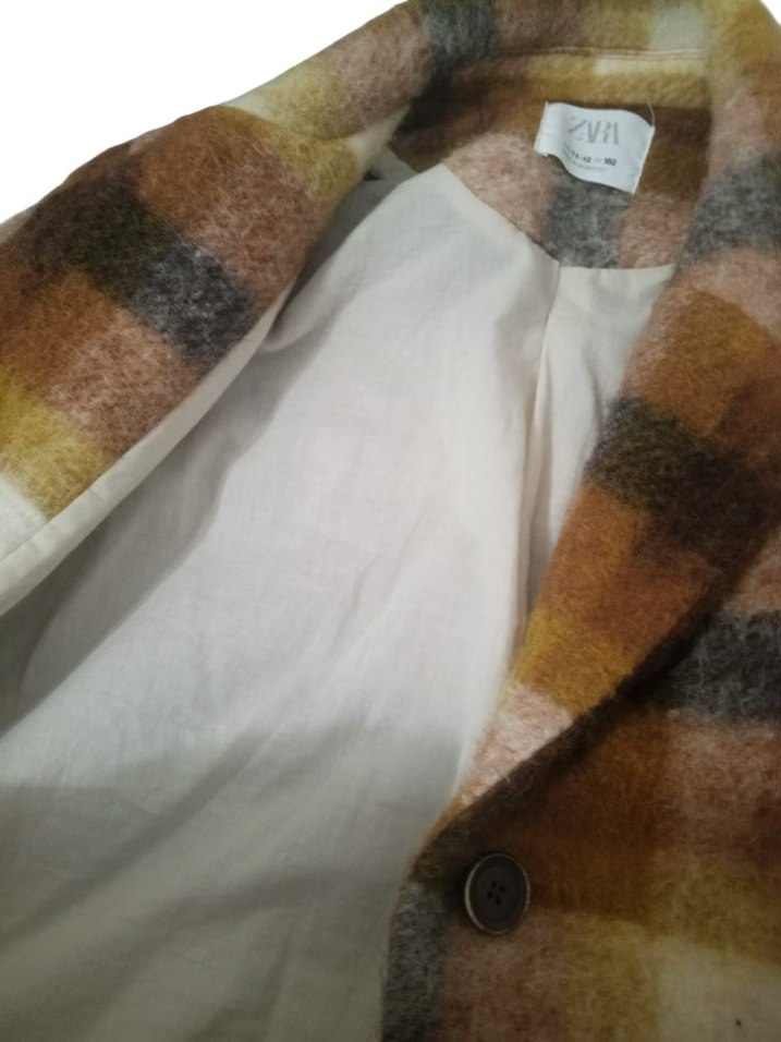 Kahverengi Ekose Midi Kız Çocuk Yün Kaban - Görsel 2