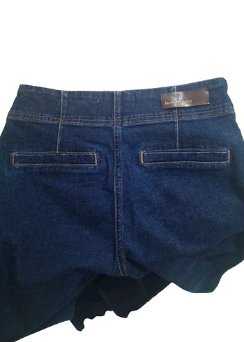 Lacivert Kemerli Geniş Paça Kadın Kot Pantolon - Görsel 4