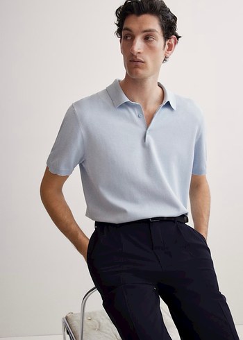 H&M mavi Polo Yaka Erkek Tişört - Görsel 2