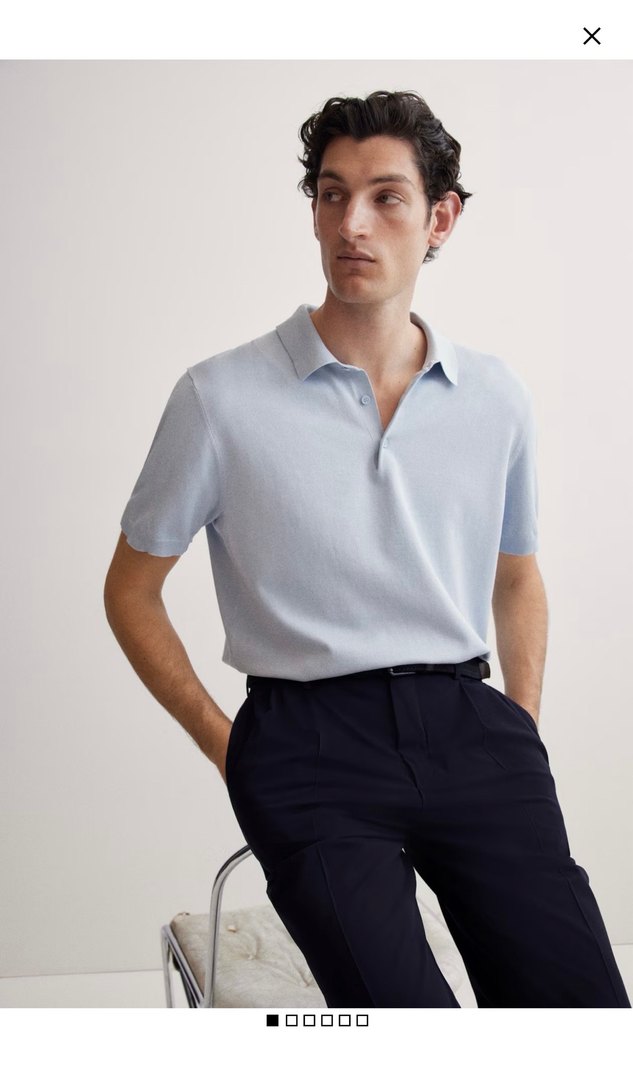 H&M mavi Polo Yaka Erkek Tişört - Görsel 2