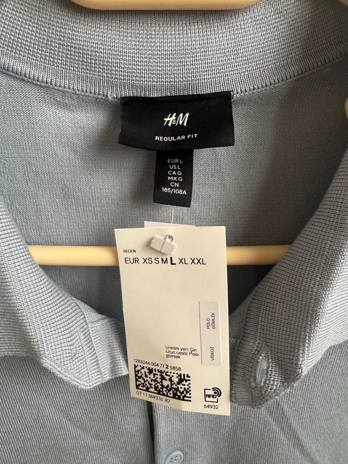 H&M mavi Polo Yaka Erkek Tişört - Görsel 4