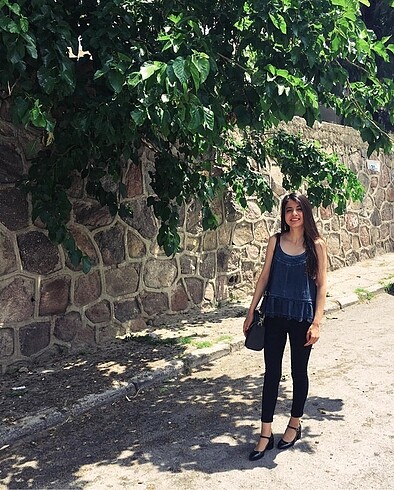 s Beden gri Renk Mango Dantel Detaylı Katlı Bluz