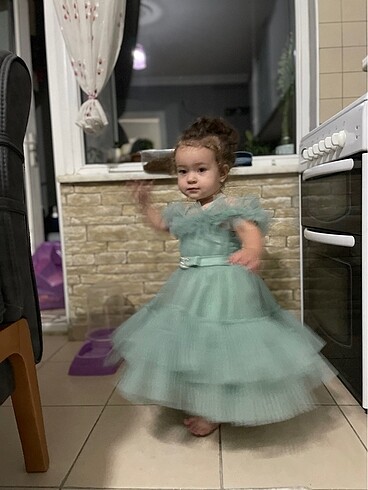 1 Yaş Beden yeşil Renk Bebek Abiye Elbise
