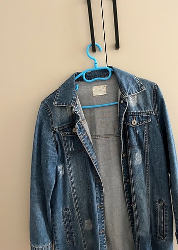 Düğmeli Mavi Kadın Denim Ceket