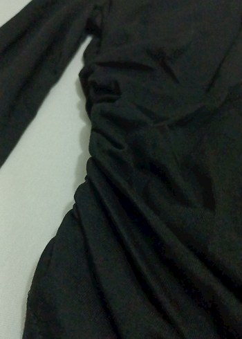 Sheinside Drapeli Siyah Uzun Kollu Bluz