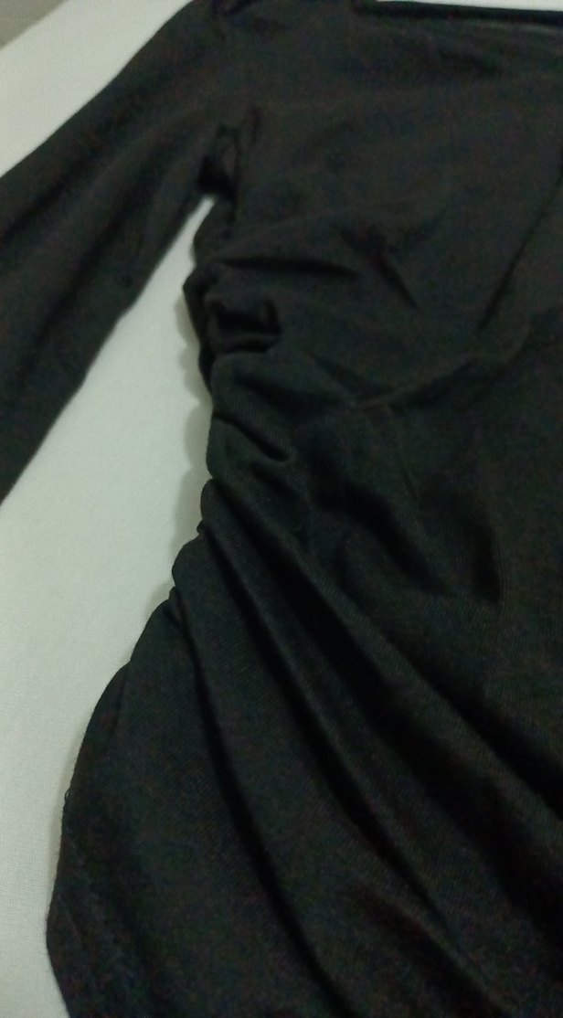 Drapeli Siyah Uzun Kollu Bluz - Görsel 2