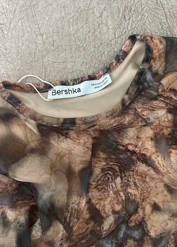 Bershka Bohem Tarz Uzun Kol Kahverengi Batik Elbise