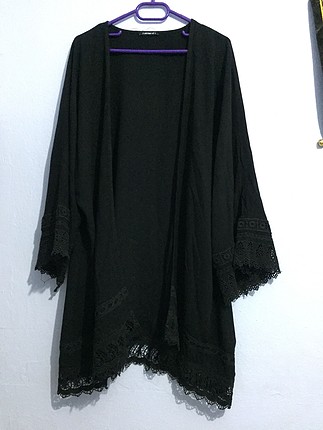 universal Beden siyah Renk Dantelli kimono