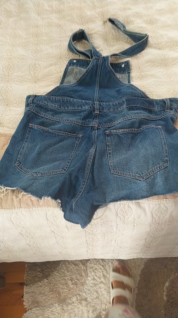 Kadın Mavi Denim Mini Tulum - Görsel 3