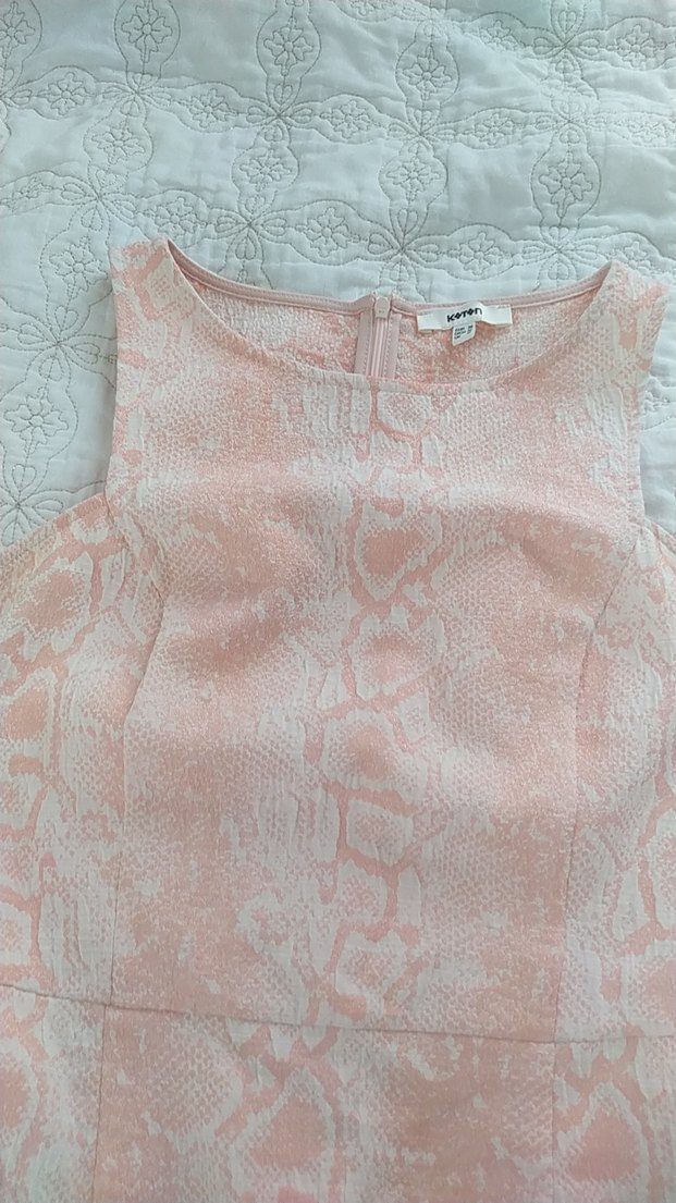 Pembe Dantel Detaylı Midi Yılan Desenli Elbise - Görsel 2