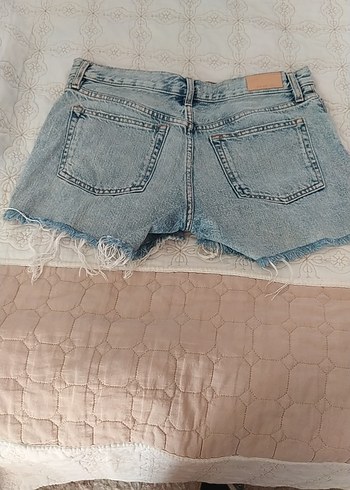 Düğmeli Bağcıklı Mavi Mini Denim Şort - Görsel 4