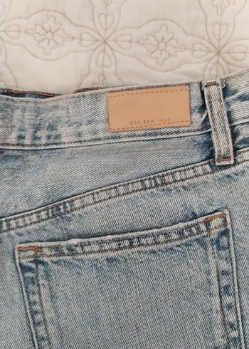 Düğmeli Bağcıklı Mavi Mini Denim Şort - Görsel 5