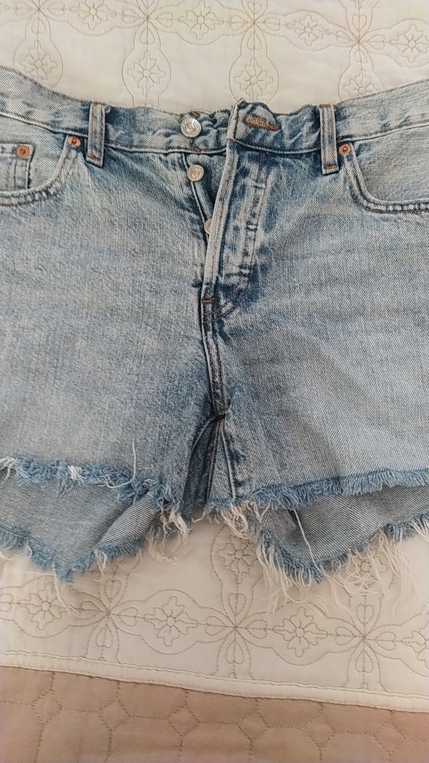 Düğmeli Bağcıklı Mavi Mini Denim Şort - Görsel 2