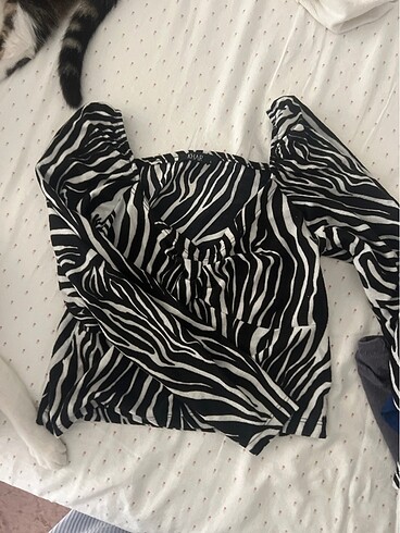 m Beden Zebra desenli crop