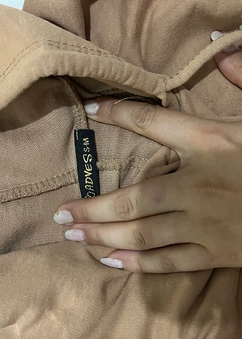 Diğer Bej Kapüşonlu Uzun Kollu tunik Sweatshirt
