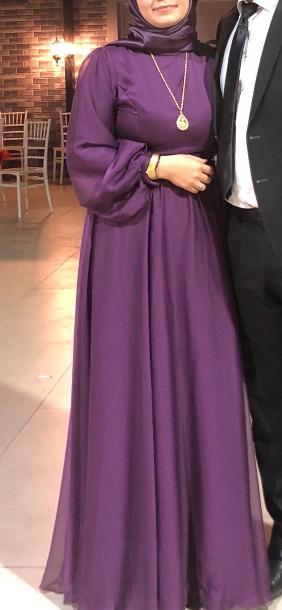 Uzun Mor Kadın Abiye Elbise - Görsel 2