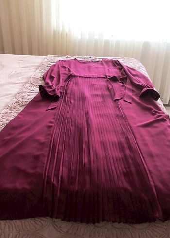 Mürdüm Uzun Piliseli Kadın Elbise - Görsel 2