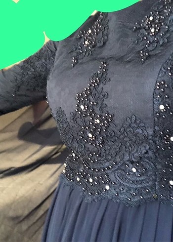 Nakışlı Uzun Kollu Lacivert Abiye Elbise - Görsel 4