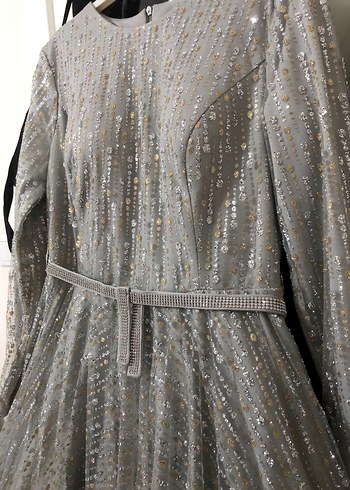 Gri Drapeli Uzun Abiye Elbise - Görsel 2