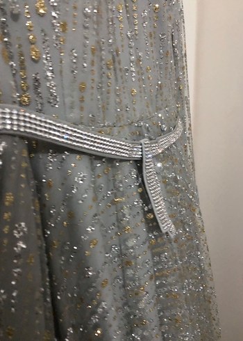 Gri Drapeli Uzun Abiye Elbise - Görsel 3