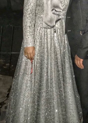 Gri Drapeli Uzun Abiye Elbise - Görsel 5