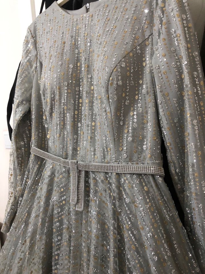 Gri Drapeli Uzun Abiye Elbise - Görsel 2