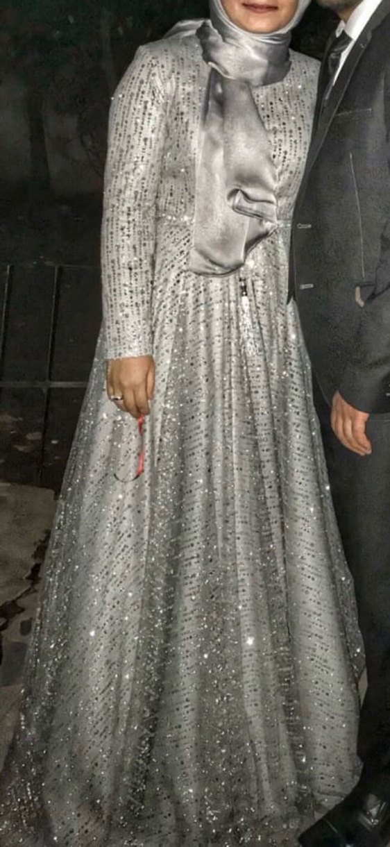 Gri Drapeli Uzun Abiye Elbise - Görsel 5