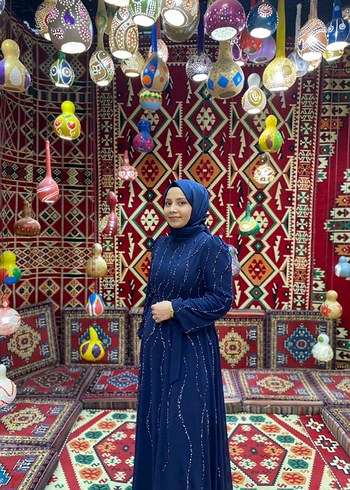 Uzun Kollu Bohem Etnik Desenli Mavi Kadın Elbise - Görsel 2