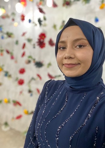 Uzun Kollu Bohem Etnik Desenli Mavi Kadın Elbise - Görsel 6