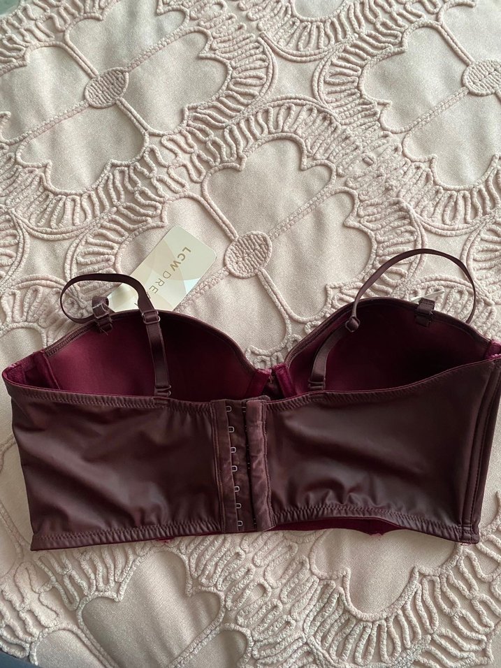 Bordo Deri  Straplez Bustiyer - Görsel 2