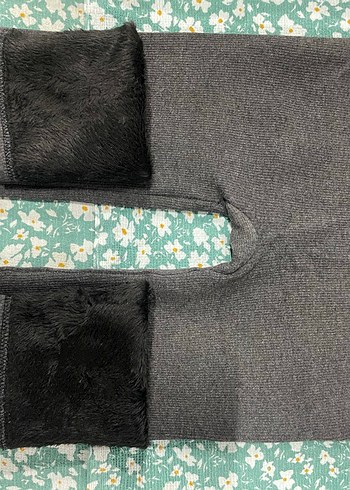 Gri Kadın Peluş Detaylı Tayt - Görsel 3