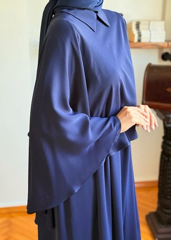 Lacivert Uzun Drapeli Salaş Elbise - Görsel 2