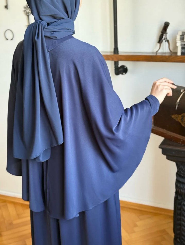 Lacivert Uzun Drapeli Salaş Elbise - Görsel 3