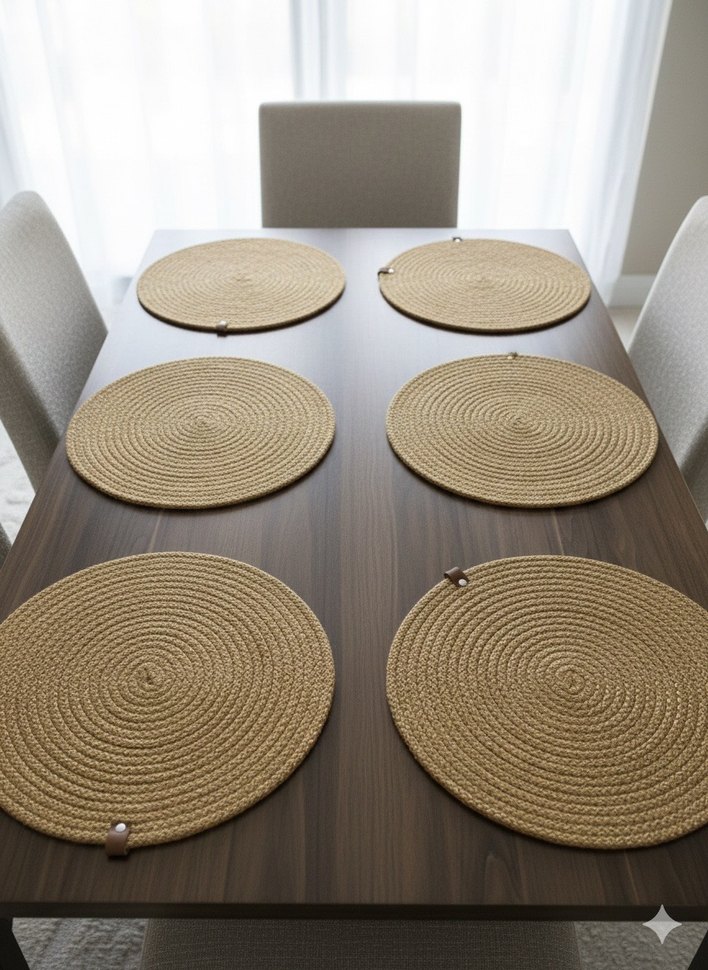 Bohem Kahverengi Nakışlı Yuvarlak Amerikan Servisi - Görsel 3