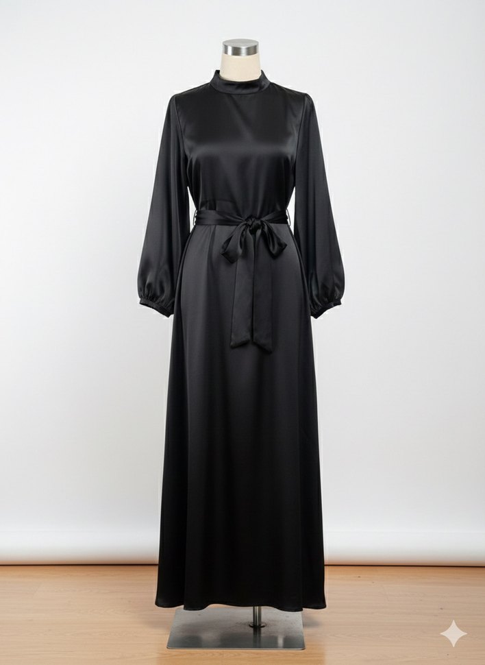 Uzun Siyah Gotik Kadın Elbise - Görsel 2