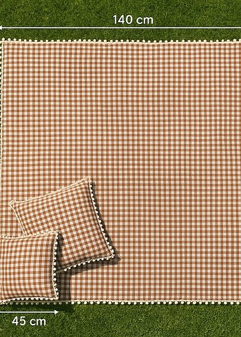 Bej Kareli Pastel piknik örtüsü ve piknik minderi - Görsel 3