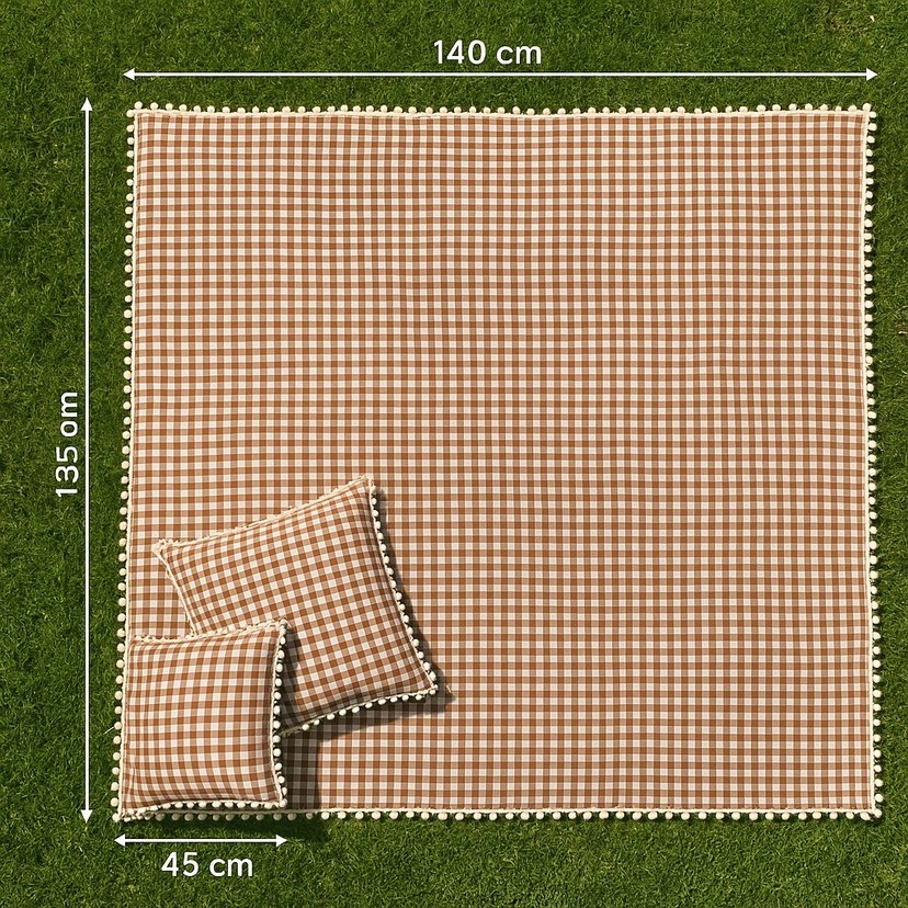 Bej Kareli Pastel piknik örtüsü ve piknik minderi - Görsel 3