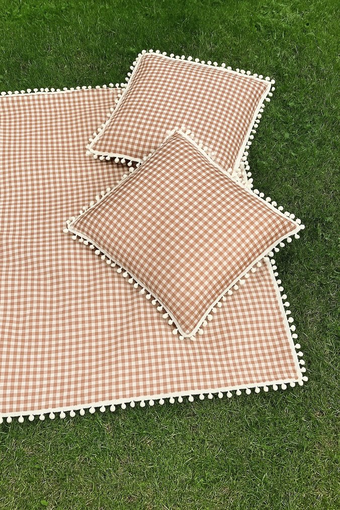 Bej Kareli Pastel piknik örtüsü ve piknik minderi - Görsel 2