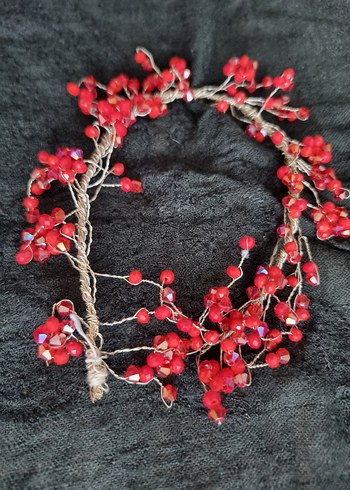 Kırmızı Boncuklu Bohem Saç Aksesuarı - Görsel 2