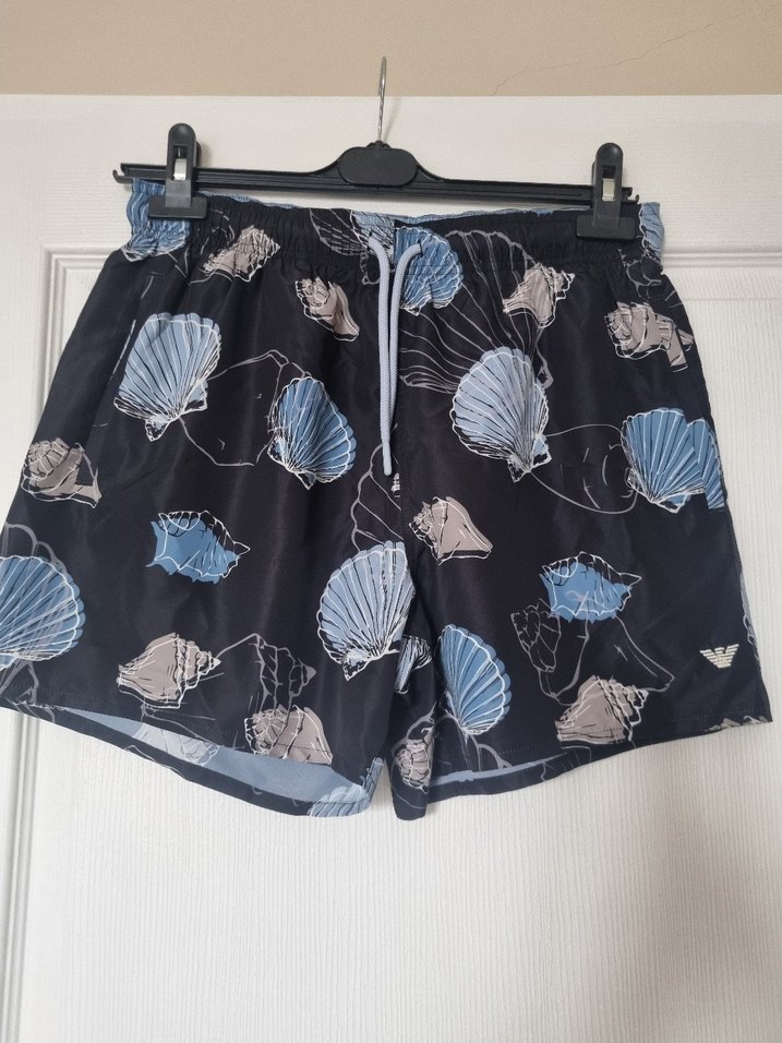 Erkek Siyah Mavi Deniz Kabuklu Plaj Şortu - Görsel 3