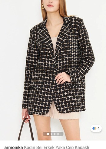 Kadın Kahverengi Ekose Desenli Düğmeli Blazer
