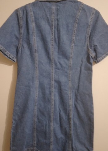 Yeni Etiketli Düğmeli Kısa Kollu Denim Kot Midi Elbise - Görsel 4