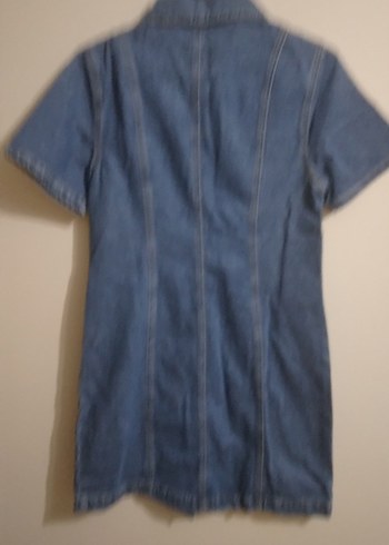 Yeni Etiketli Düğmeli Kısa Kollu Denim Kot Midi Elbise - Görsel 5