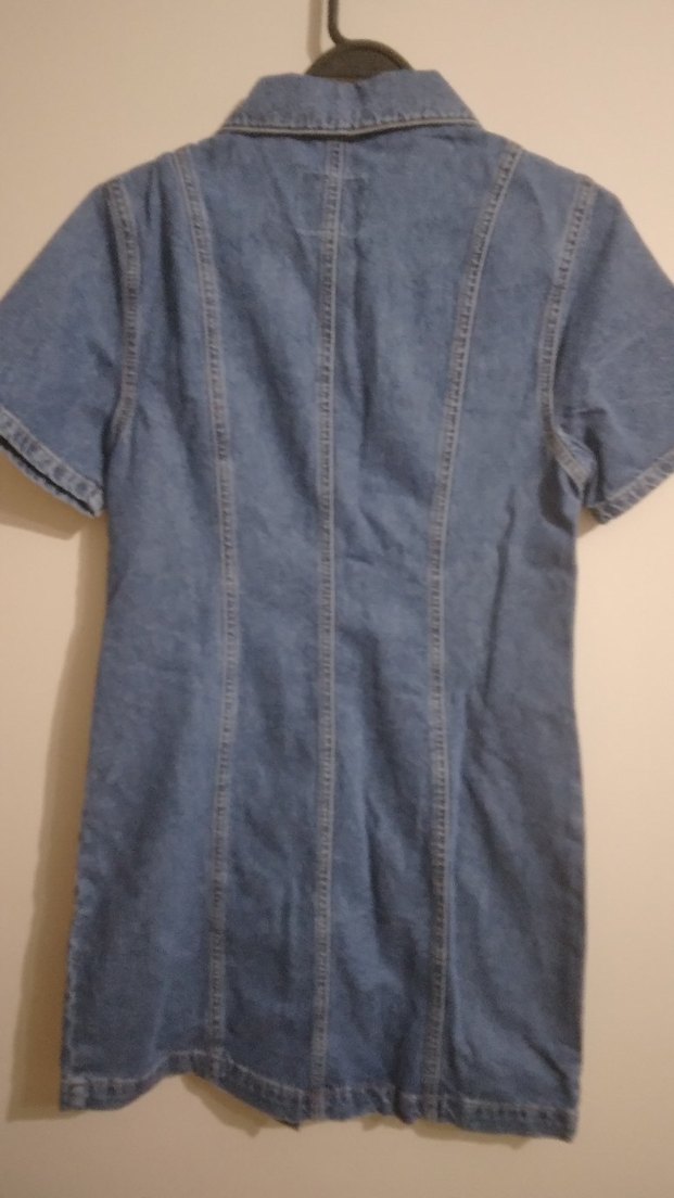 Yeni Etiketli Düğmeli Kısa Kollu Denim Kot Midi Elbise - Görsel 4