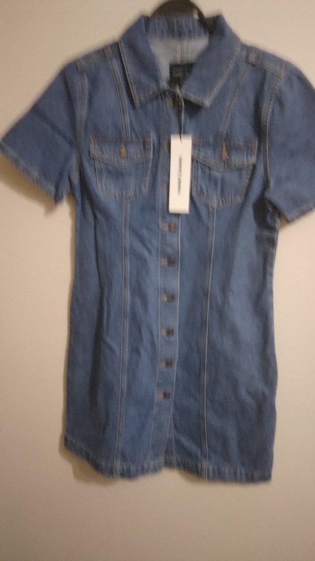 Yeni Etiketli Düğmeli Kısa Kollu Denim Kot Midi Elbise - Görsel 2