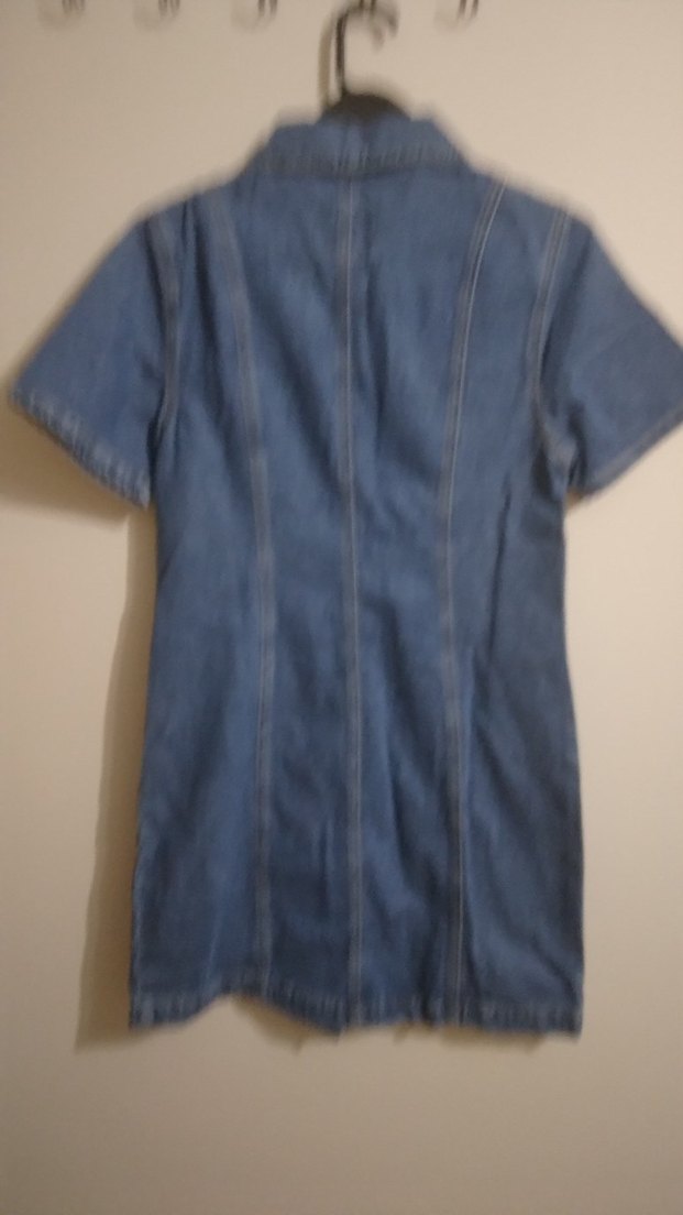 Yeni Etiketli Düğmeli Kısa Kollu Denim Kot Midi Elbise - Görsel 5