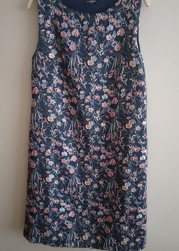 Lacivert Çiçek Desenli Astarlı Midi Elbise - Görsel 2